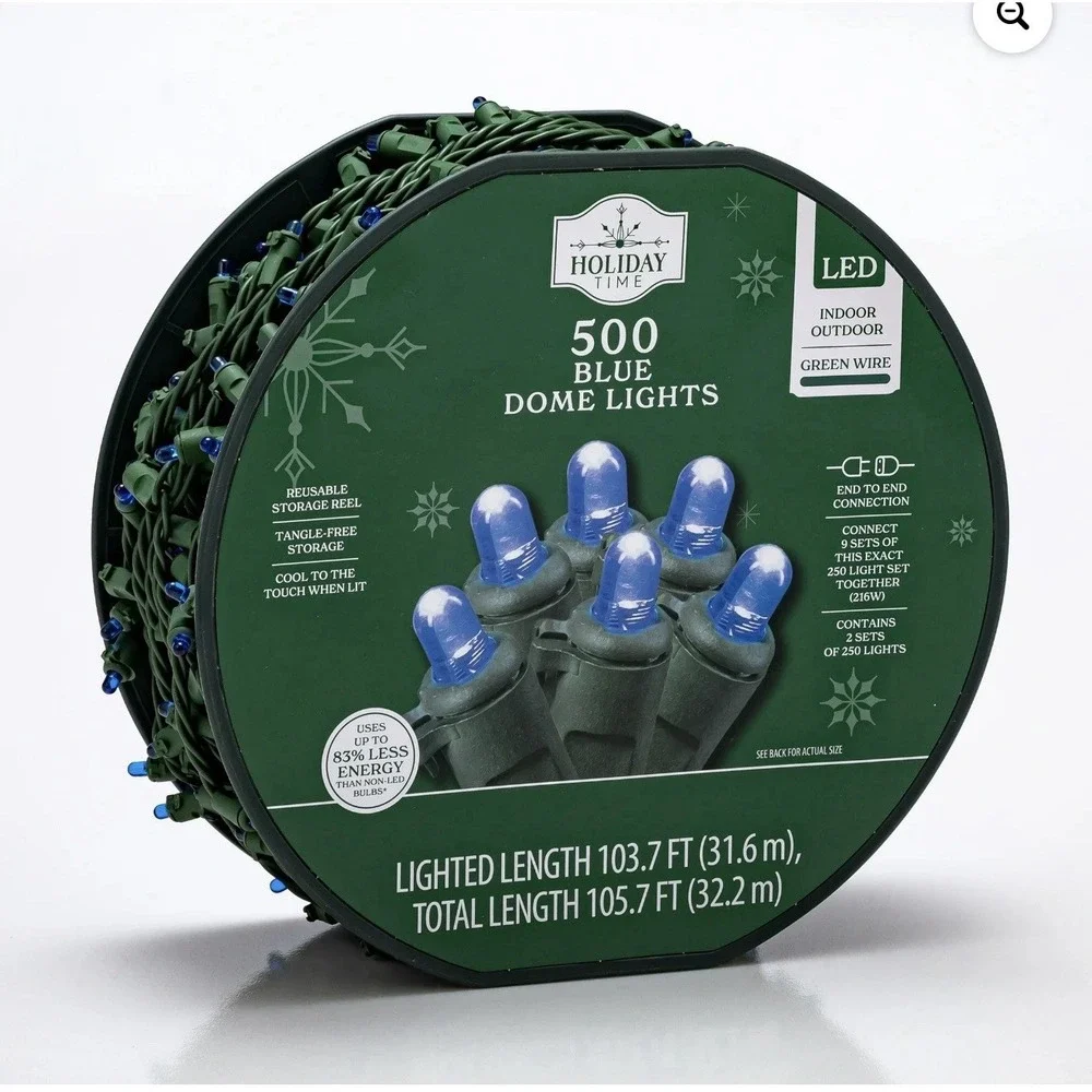 500 Blue Dome LED Lights 103.7 ft.‎ Lighted Length Green Wire Indoor/Outdoor